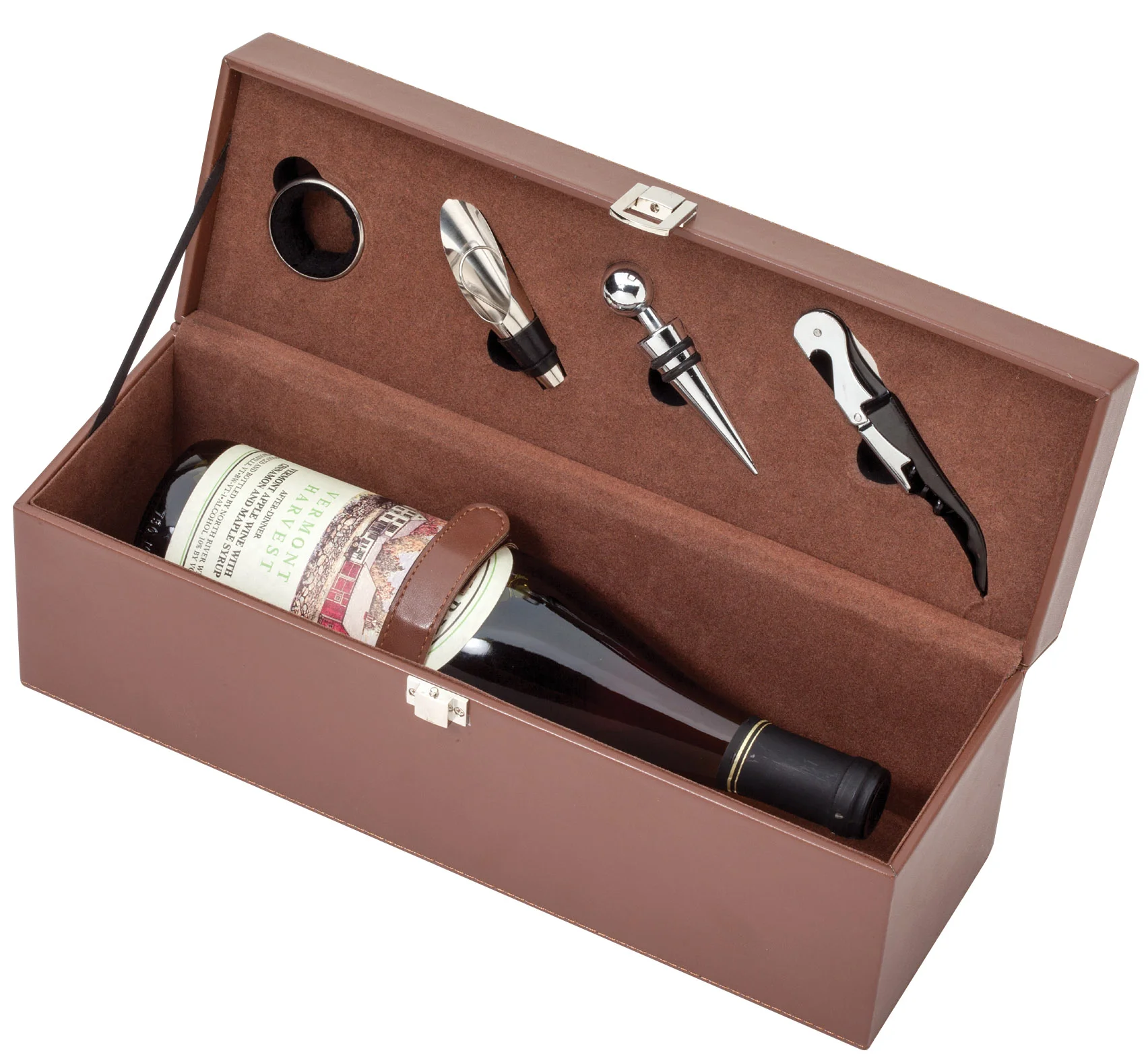 Brown Laserette Single Presentation Wine Box 14.25" x 4.5" x 4.625" (Includes Engraving)
