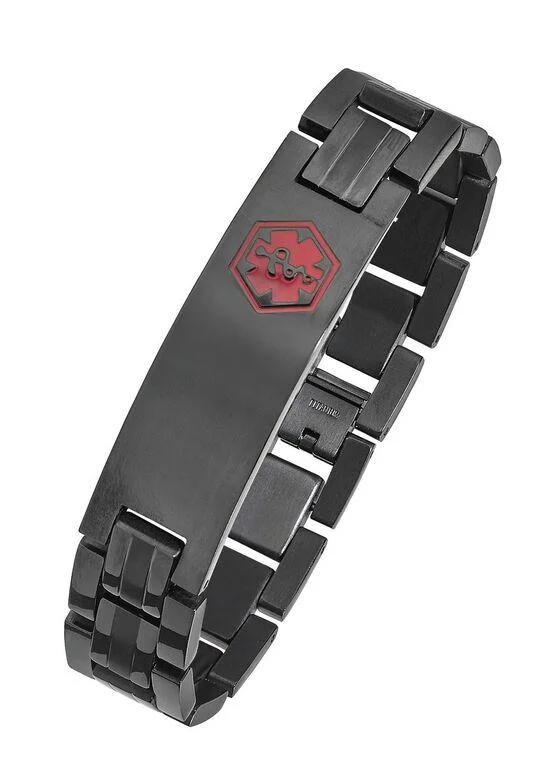 Alpine Black Titanium Medical ID Bracelet- 8.5” long, 16 mm wide (Includes Engraving)