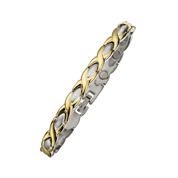 Steel Magnetic Bracelet Silver/Gold 8-8.5” long, 13 mm wide
