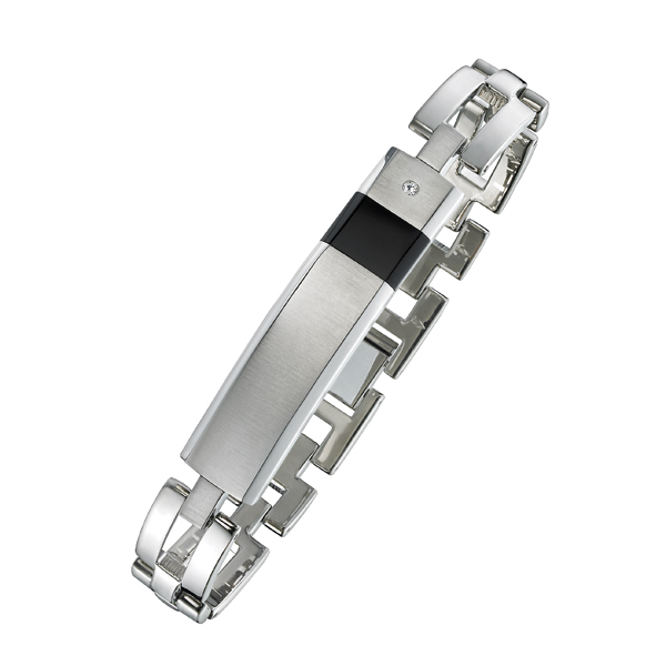 Stainless Steel Bracelet with Black Onyx and CZ Stone 8.5"
