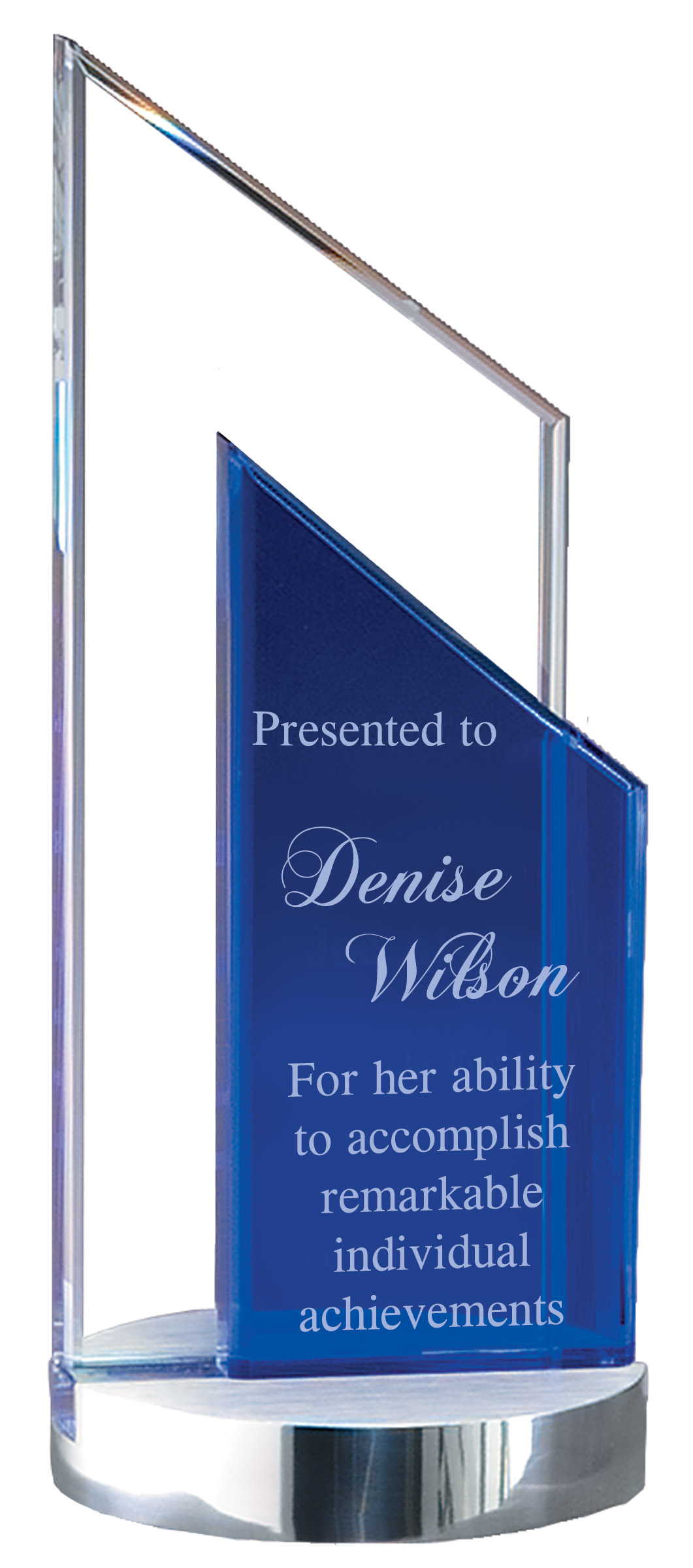 Cool Blue Metal Glass Tower Award 9.75" (Includes Engraving)