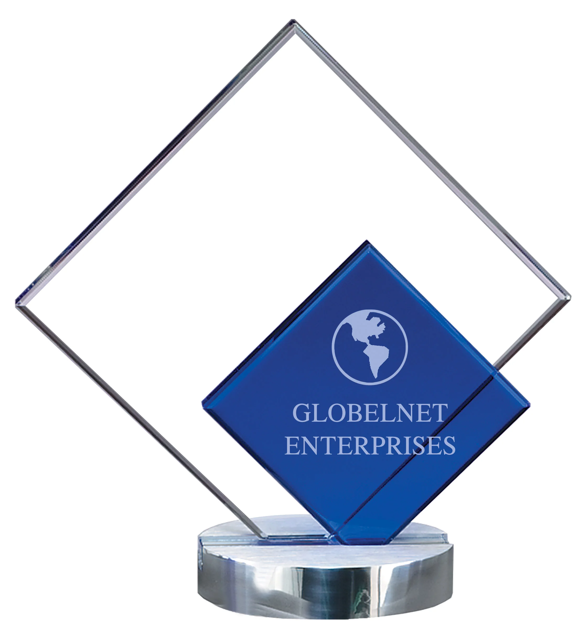 Cool Blue Metal Glass Square Award 8.75" (Includes Engraving)