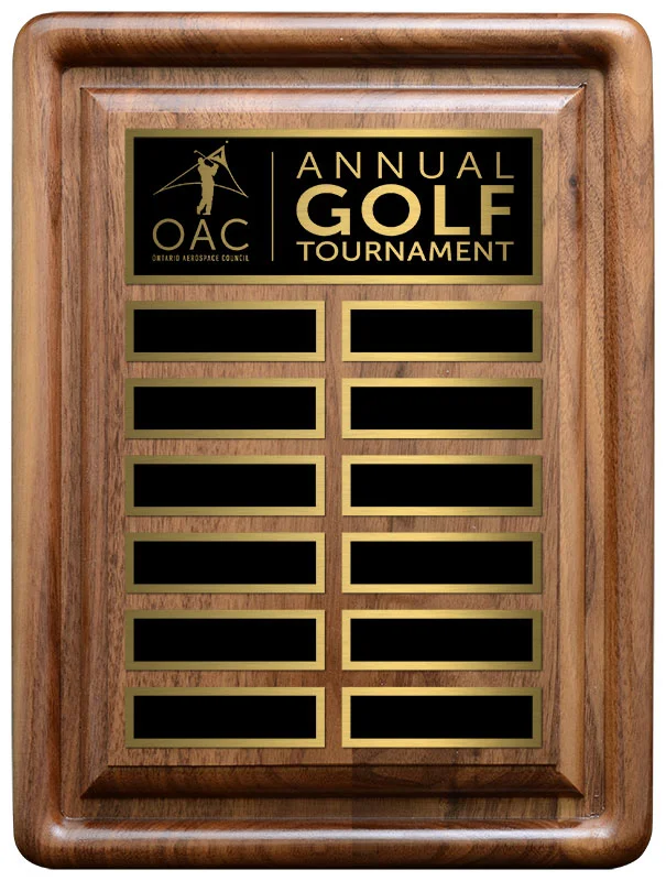 Gallery Bevel Genuine Walnut Annual Golf Plaque- 2 Sizes (Includes Header Engraving)