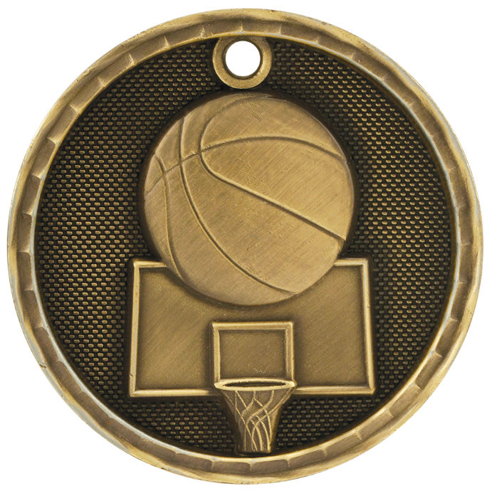 2" Antique 3D Basketball Medal (Includes Ribbon)
