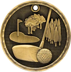 2" Antique 3D Golf Medal (Includes Ribbon)