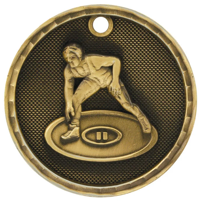 2" Antique 3D Wrestling Medal (Includes Ribbon)
