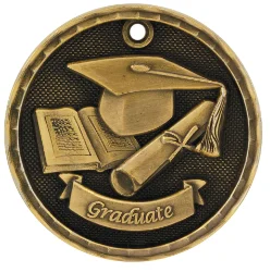 2" Antique 3D Graduate Medal (Includes Ribbon)