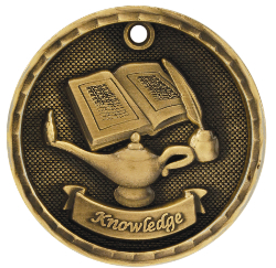 2" Antique 3D Lamp of Knowledge Medal (Includes Ribbon)