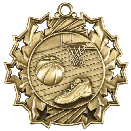 Basketball Ten Star Medal 2.5" (Includes Ribbon)