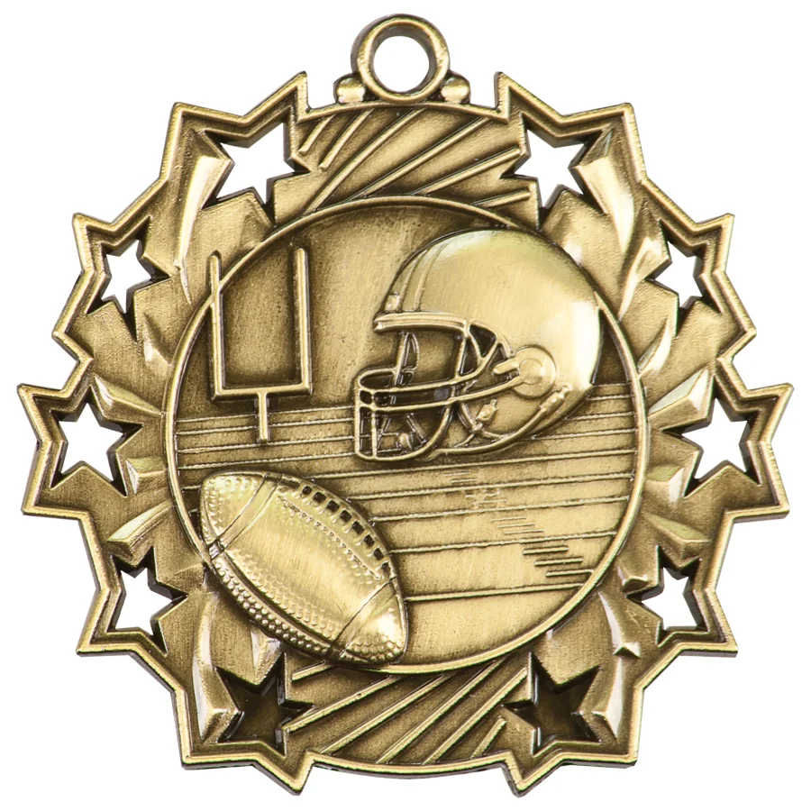 Football Ten Star Medal 2.5" (Includes Ribbon)