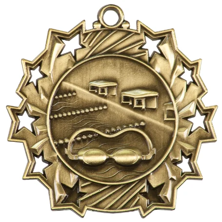 Swimming Ten Star Medal 2.5" (Includes Ribbon)