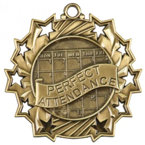 Perfect Attendance Ten Star Medal 2.25" (Includes Ribbon)