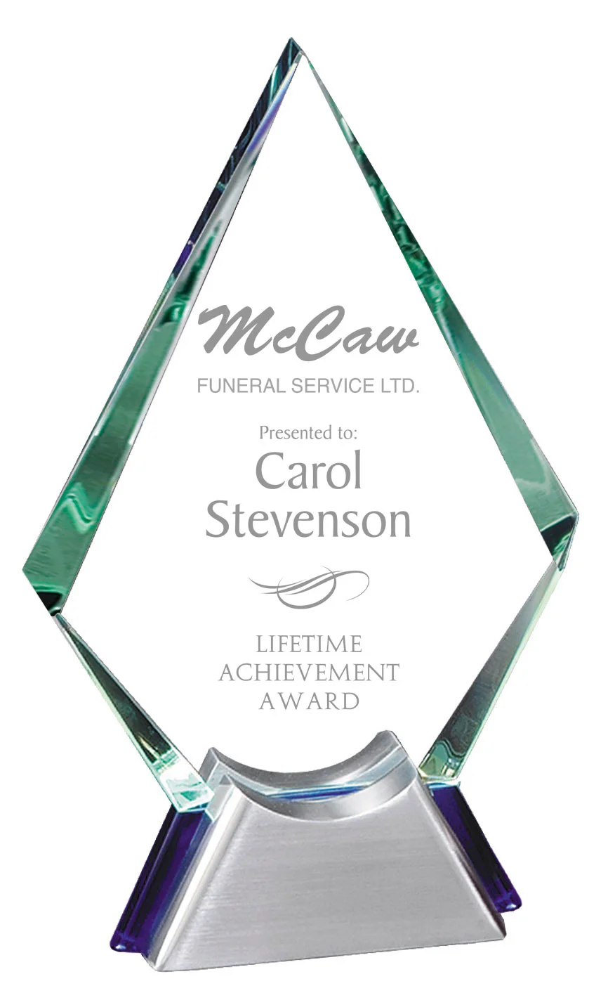 Silver Glass Diamond Award- 2 Sizes (Includes Engraving)