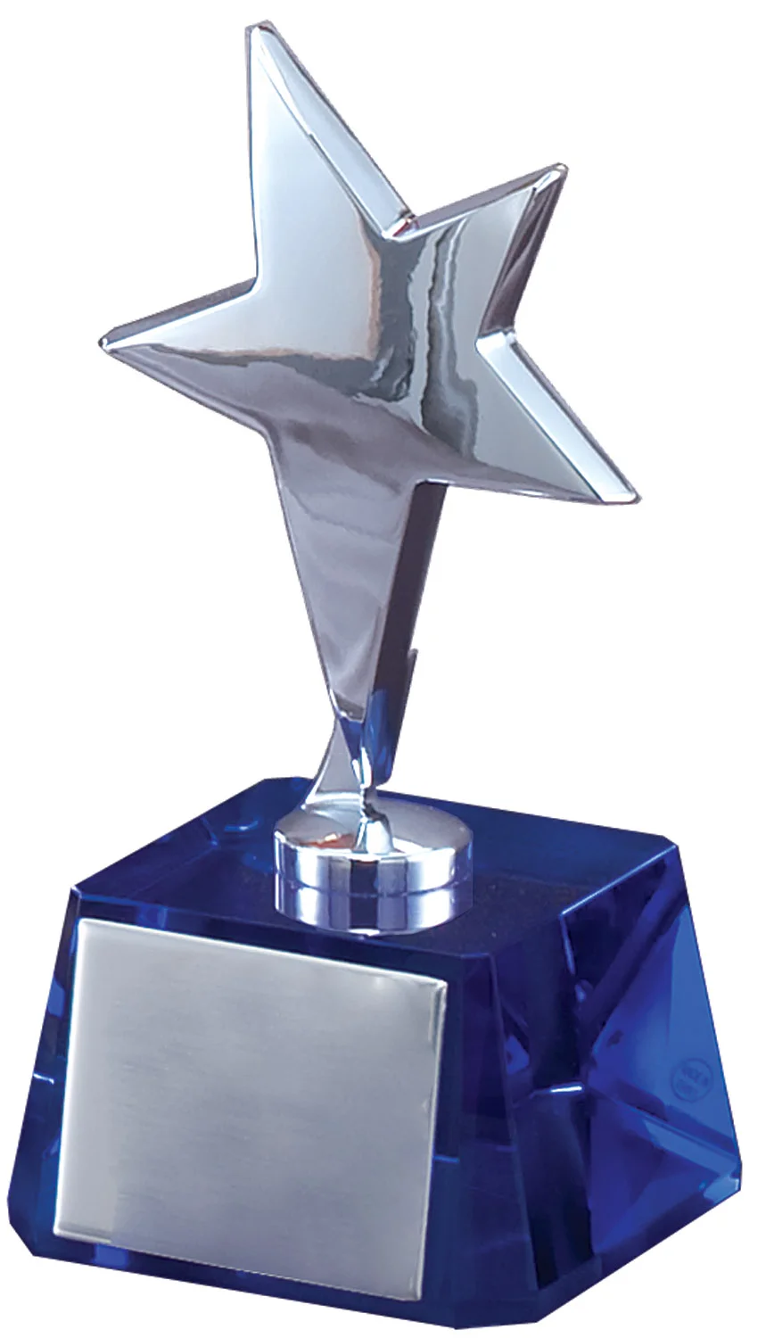 The Pas Silver/Blue Star Crystal Metal Award 6"  (Includes Engraving)