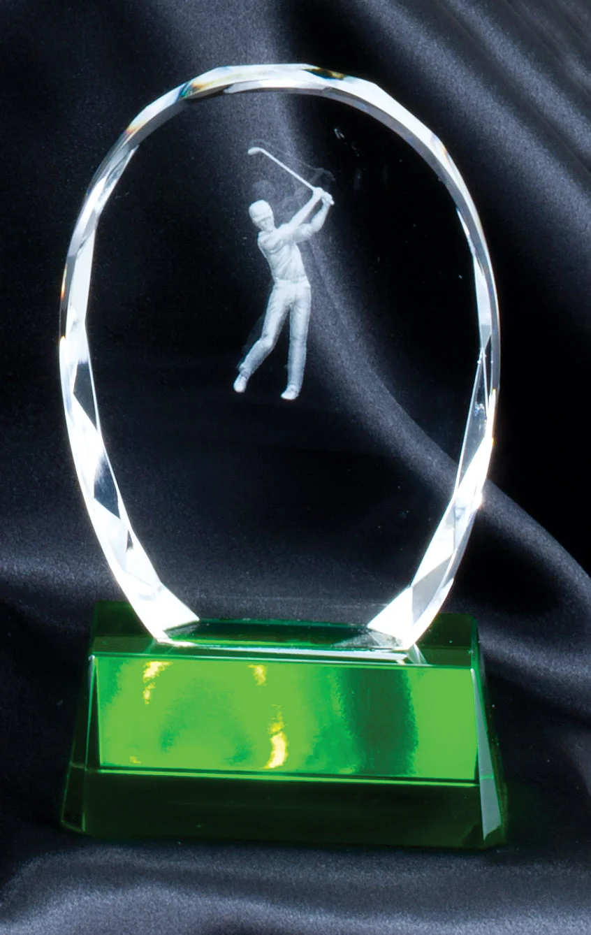 Crystal 3D Green Golf Award- 3 Sizes (Includes Engraving)