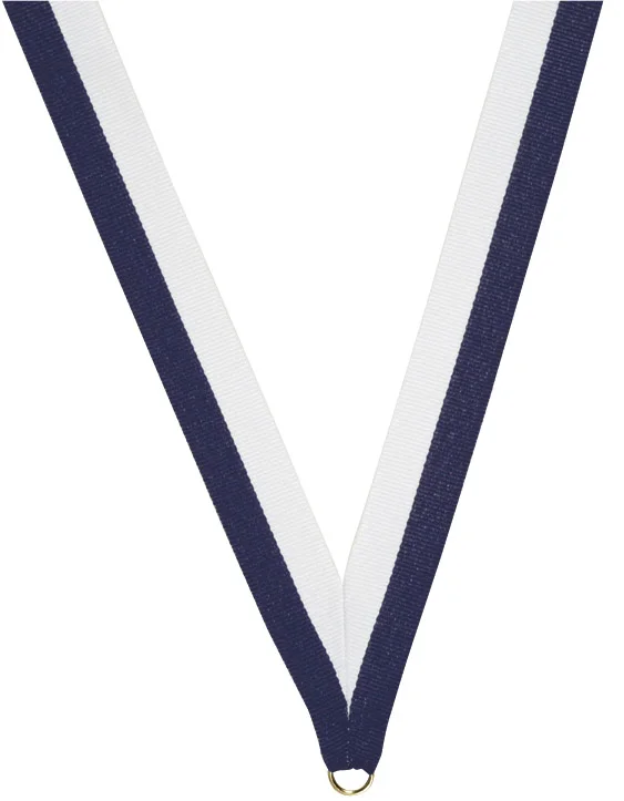 Navy and White Ribbon with snap clip 7/8"