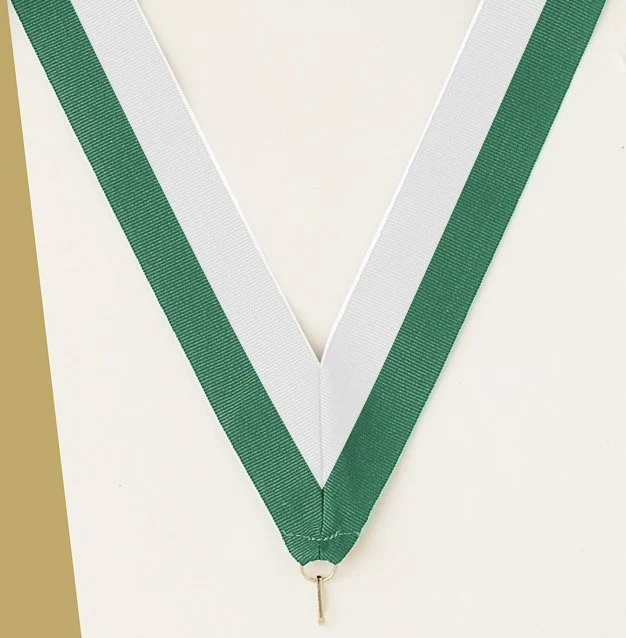 Green and White Ribbon with snap clip 7/8"