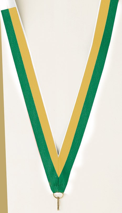 Green and Gold ribbon with snap clip 7/8"
