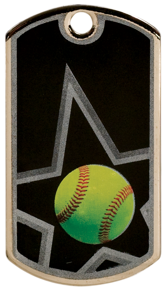 Softball STEEL DOG TAG (Includes Beaded chain)