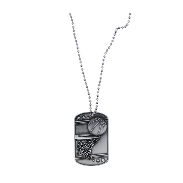 Silver Basketball Dog Tag (Includes beaded chain) — Trophy Gallery