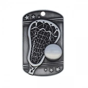 Lacrosse Dog Tag Silver (Includes Beaded Chain)