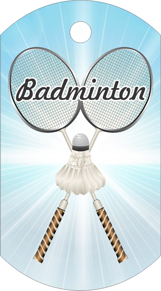 Badminton Dog Tag Full Color Aluminum 1.15 x 2" (with beaded chain)