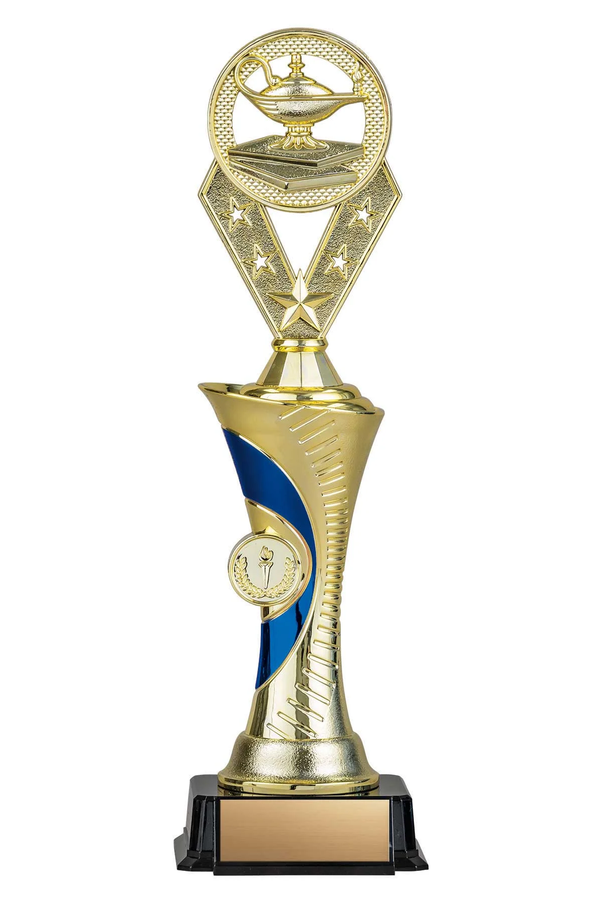Lamp of Knowledge Gold/Blue Alpha-1 Trophy- 3 Sizes (Includes Engraving)