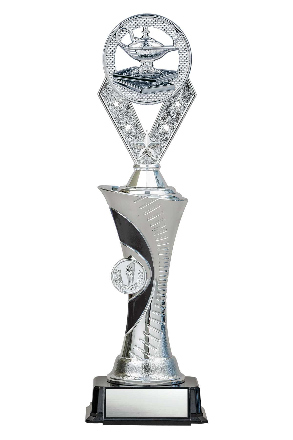 Lamp of Knowledge Silver/Black Alpha-1 Trophy- 3 Sizes (Includes Engraving)