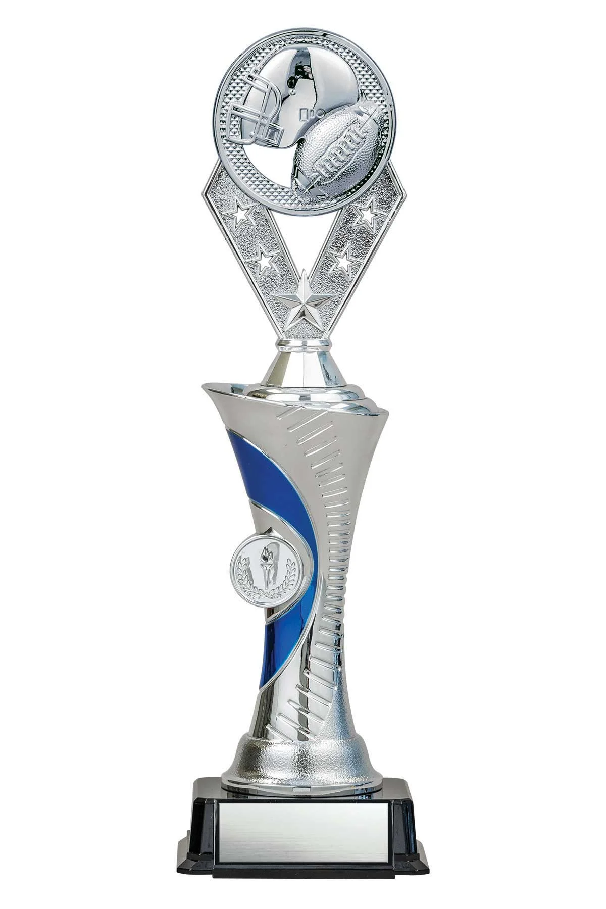 Football Silver/Blue Alpha-1 Trophy- 3 Sizes (Includes Engraving)