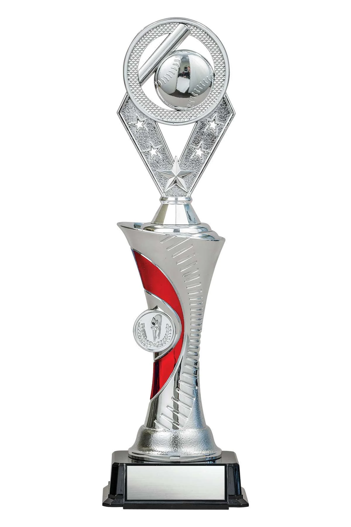 Baseball Silver/Red Alpha-1 Trophy- 3 Sizes (Includes Engraving)