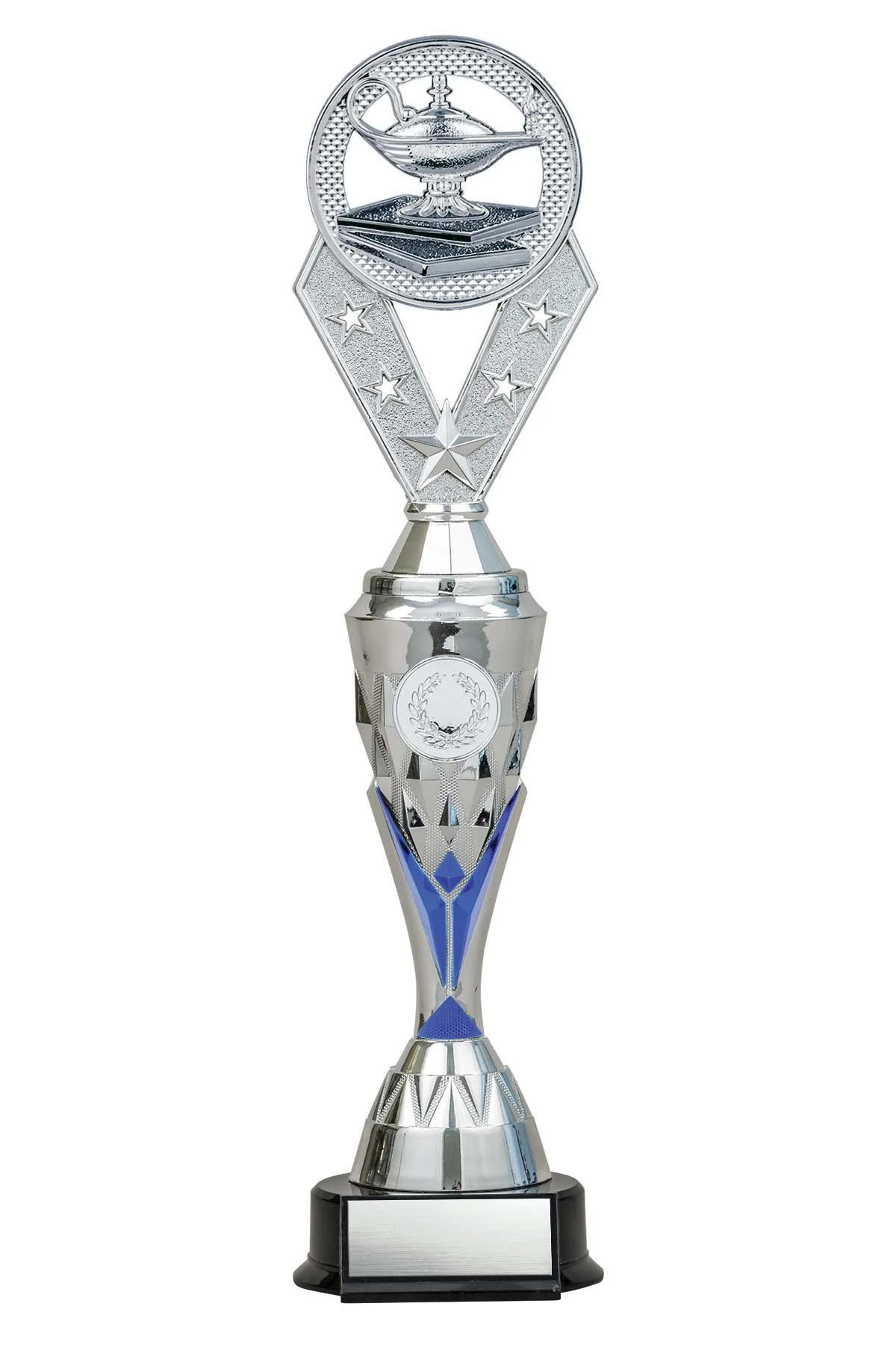 Lamp of Knowledge Silver/Blue Alpha-2 Trophy- 2 Sizes (Includes Engraving)