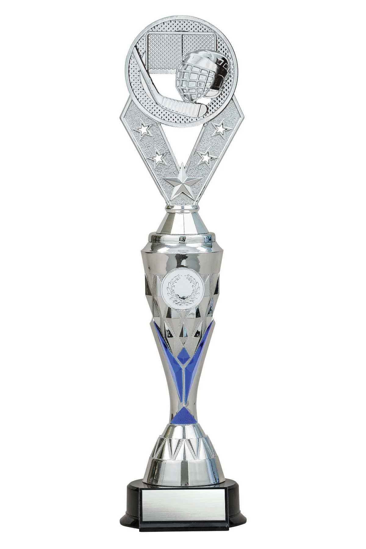 Hockey Silver/Blue Alpha-2 Trophy- 2 Sizes (Includes Engraving)