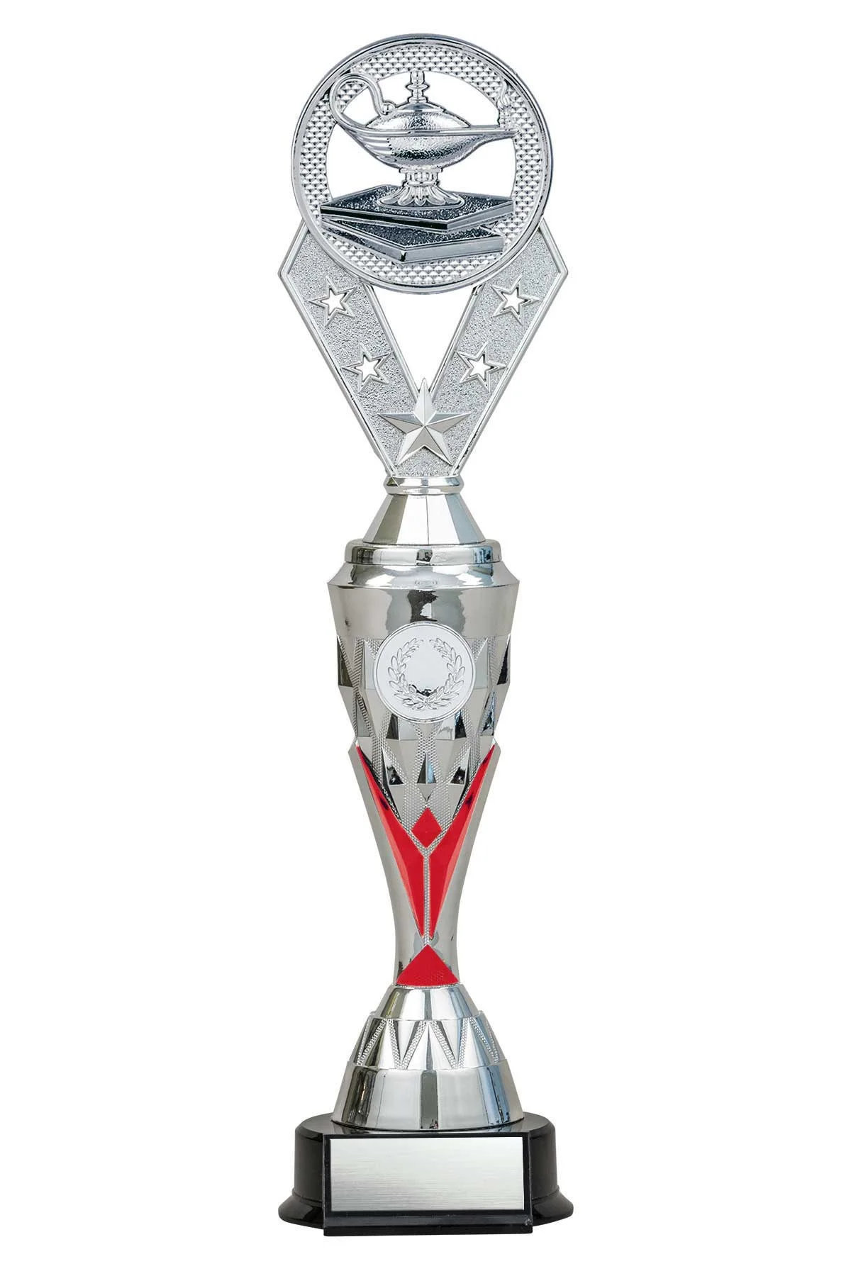 Lamp of Knowledge Silver/Red Alpha-2 Trophy- 2 Sizes (Includes Engraving)