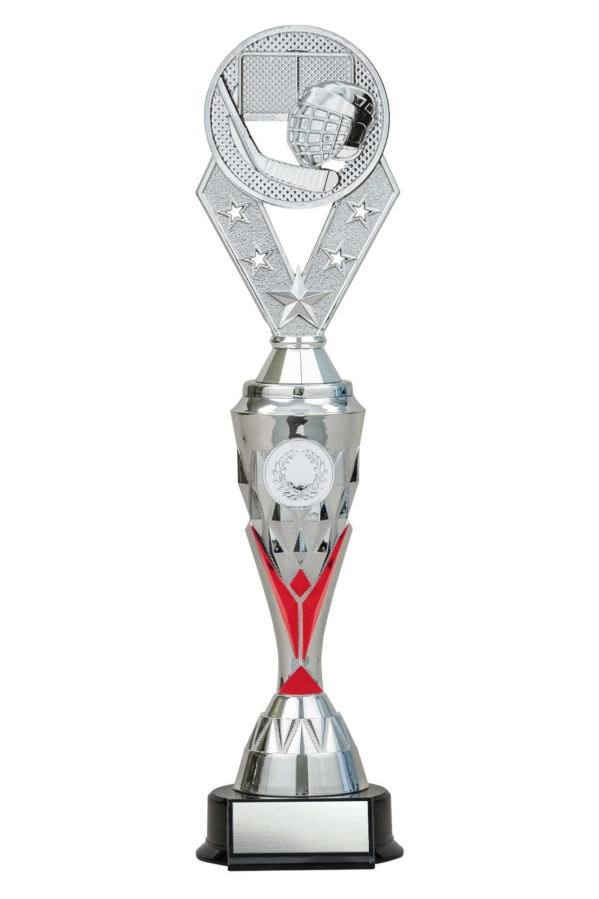 Hockey Silver/Red Alpha-2 Trophy- 2 Sizes (Includes Engraving)