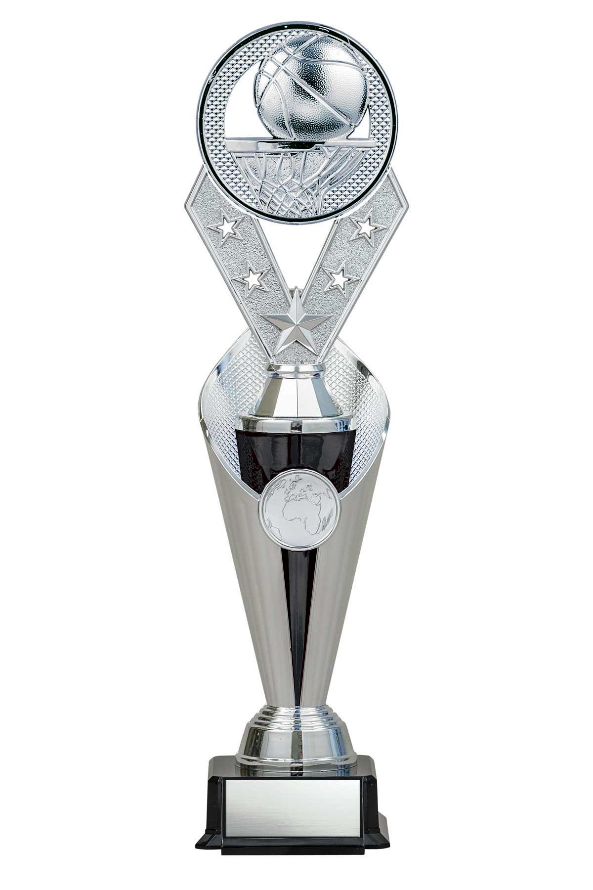 Basketball Silver/Black Alpha-3 Trophy- 3 Sizes (Includes Engraving)