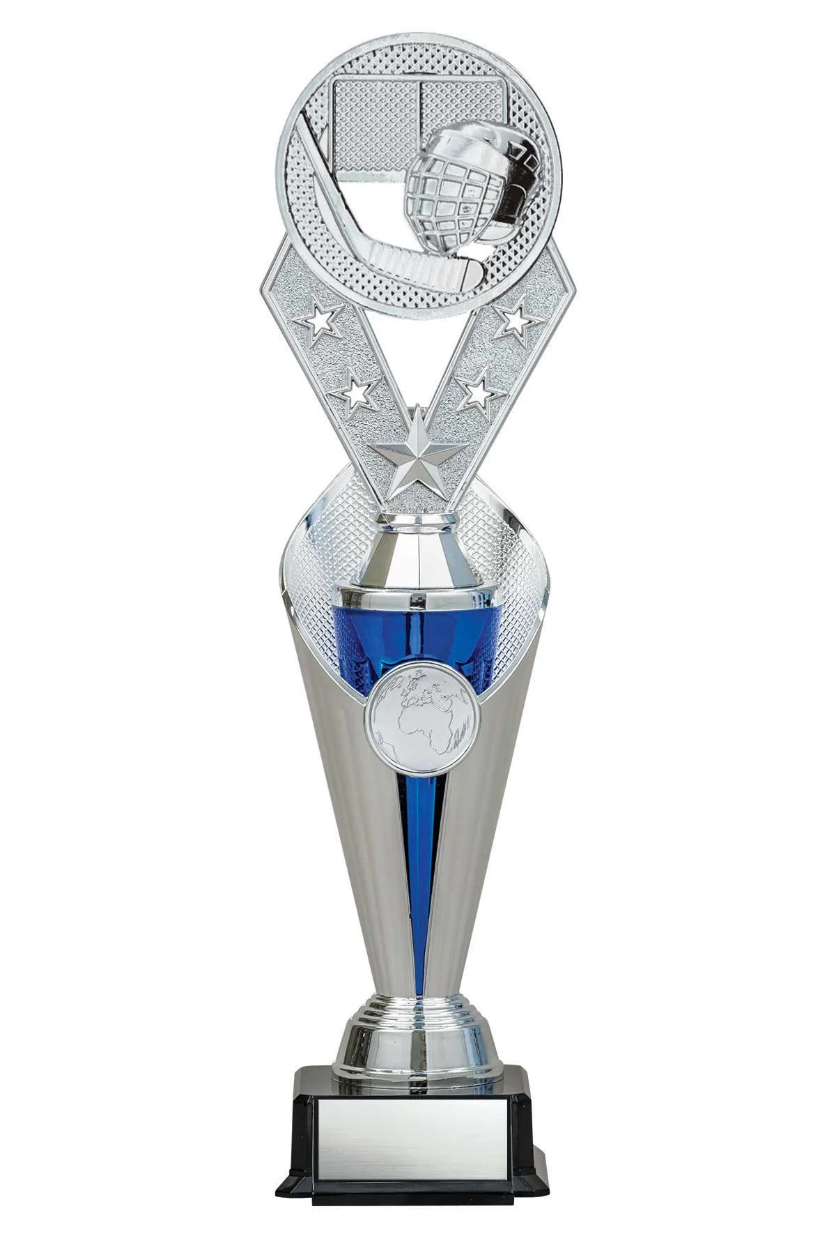 Hockey Silver/Blue Alpha-3 Trophy- 3 Sizes (Includes Engraving)
