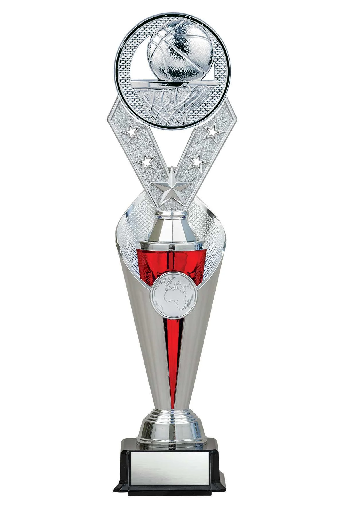 Basketball Silver/Red Alpha-3 Trophy- 3 Sizes (Includes Engraving)