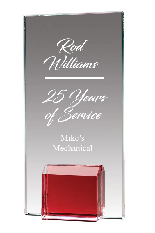 Red Gemstone Glass Award- 2 Sizes (Includes Engraving)