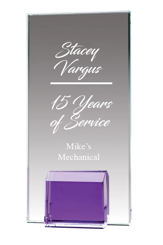 Purple Gemstone Glass Award- 2 Sizes (Includes Engraving)