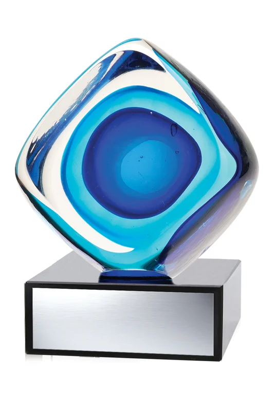 Blue Cube Art Glass 4.5" (Includes Engraving)