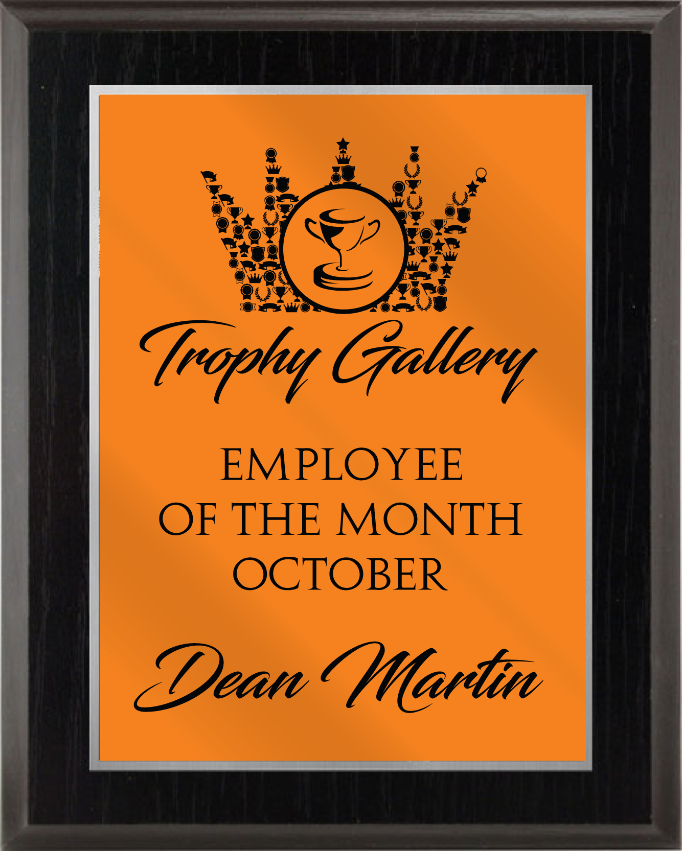 Deluxe Orange/Black Aluminum Plaque- 6 Sizes (Includes Engraving)