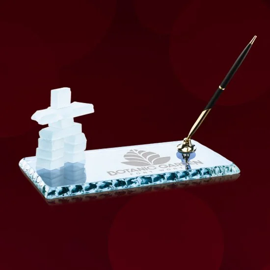 Inukshuk Pen Set - Chipped Base, Black/Silver 3" (Includes Engraving)