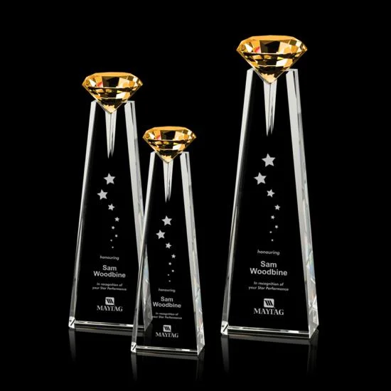 Alicia Gemstone Award Amber- 3 Sizes (Engraving Included)