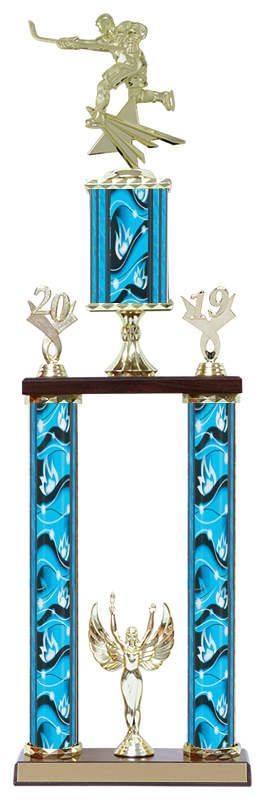 2 POST SET Hockey Blue Flame Trophy- 3 Sizes (Includes Engraving)
