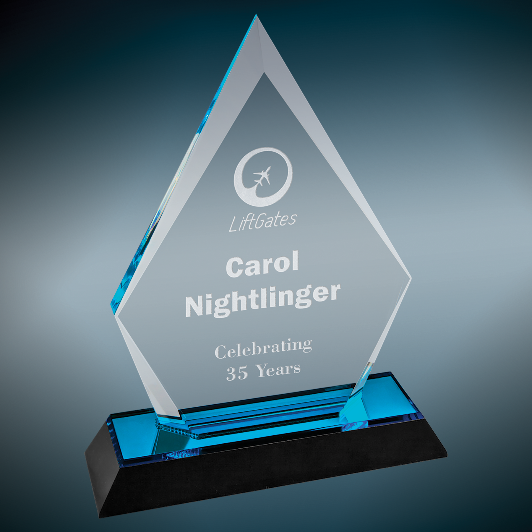 Arrow Point Impress Acrylic Award Blue 3 Sizes (2 Custom Options)