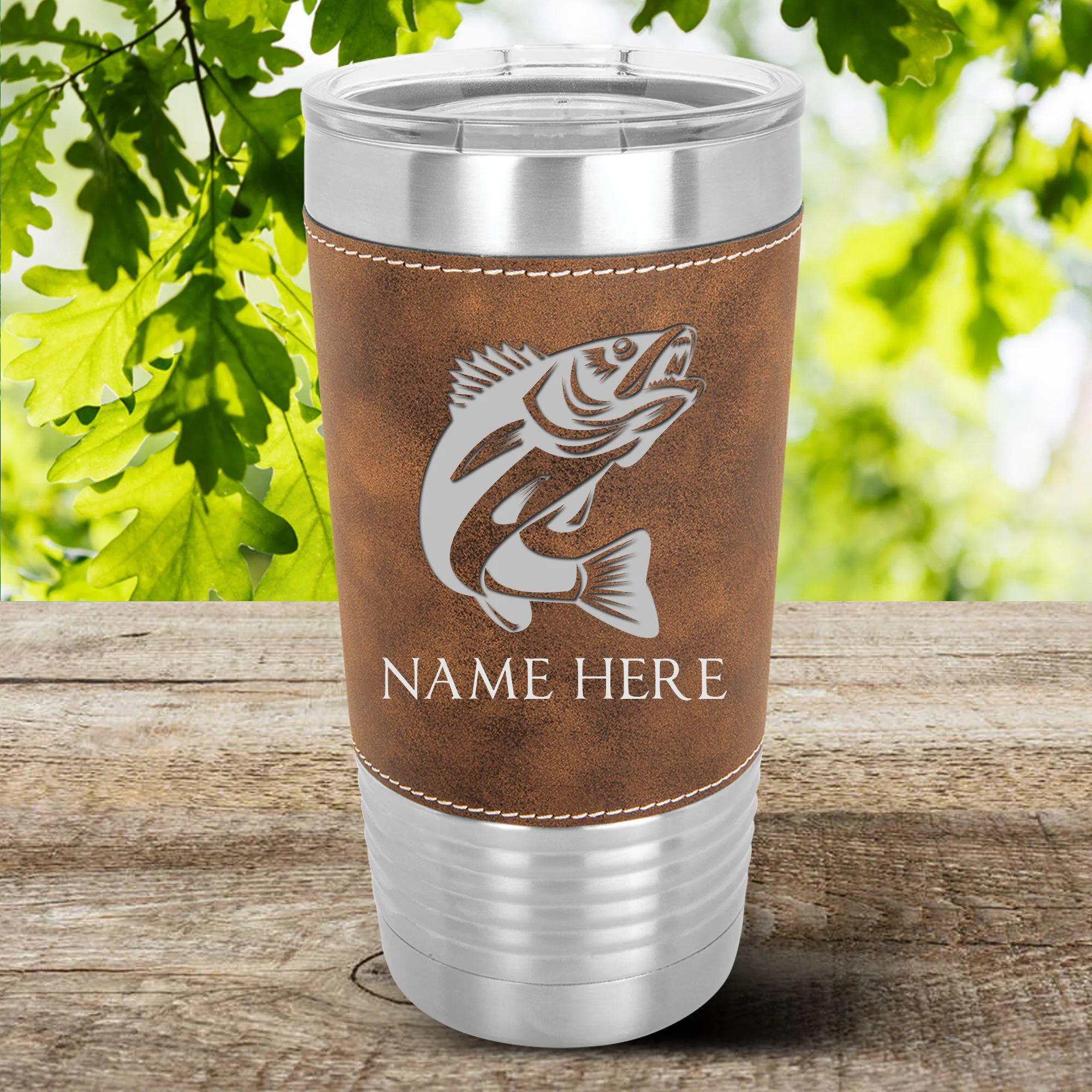 Walleye Leather Polar Camel with Lid 20 oz (Includes Engraving)