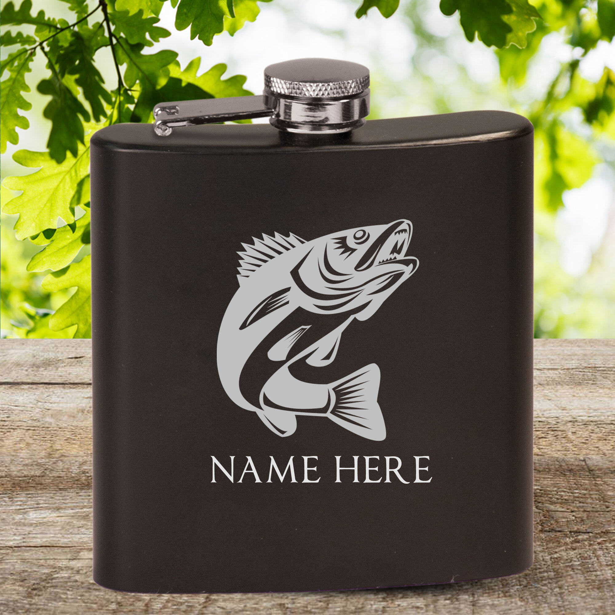 Fish Black Flask 6oz (Includes Engraving)