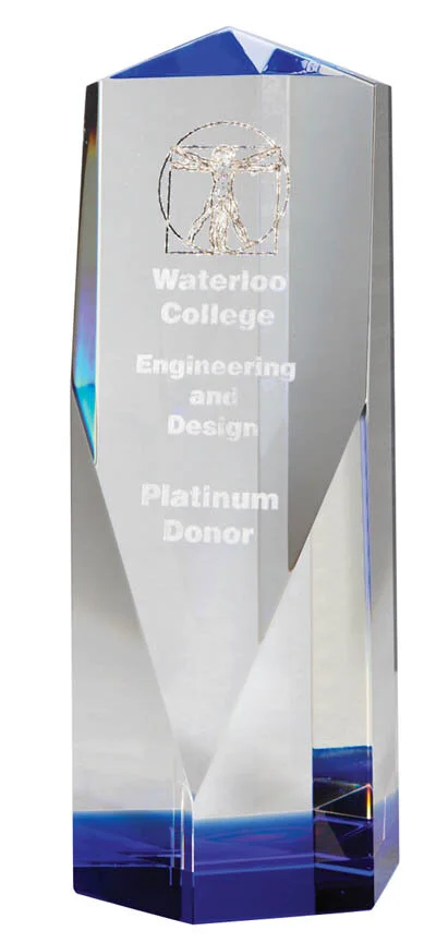 Crystal Tower w/Blue Accent Award- 2 Sizes (Engraving Included)
