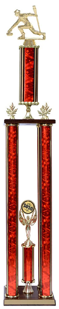 Tall Red Curling Trophy 4 post 38" (Includes Engraving)