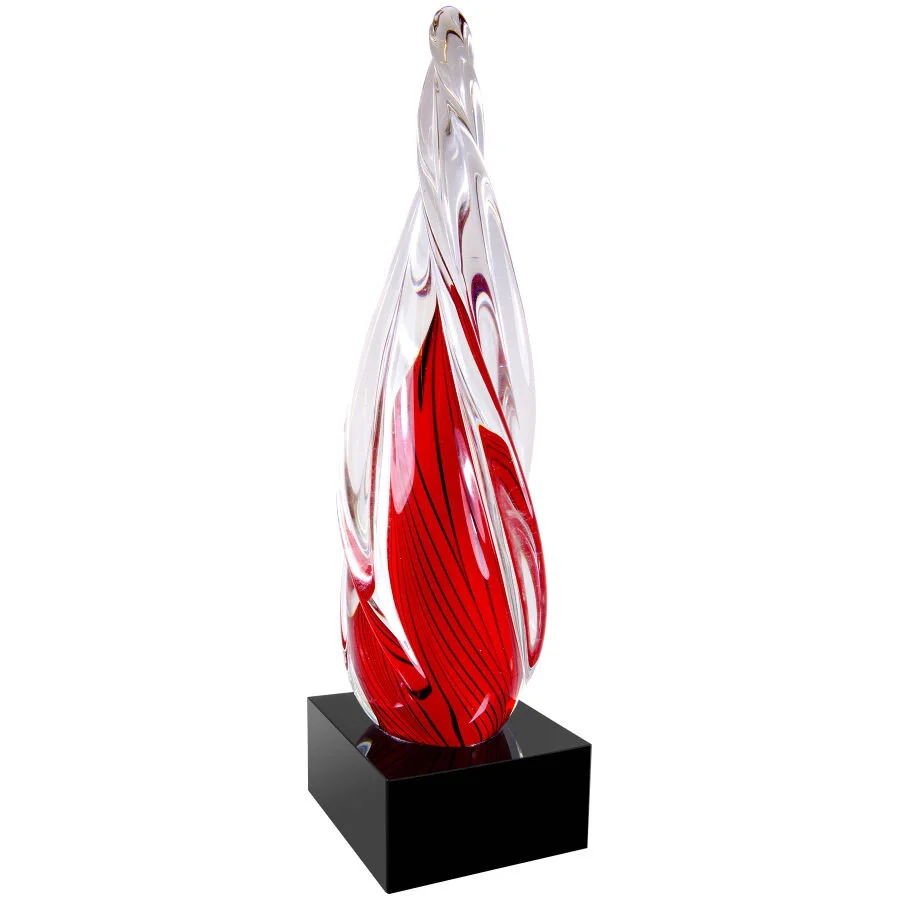 12" Red Twisted Spire with Black Base (Includes engraving)